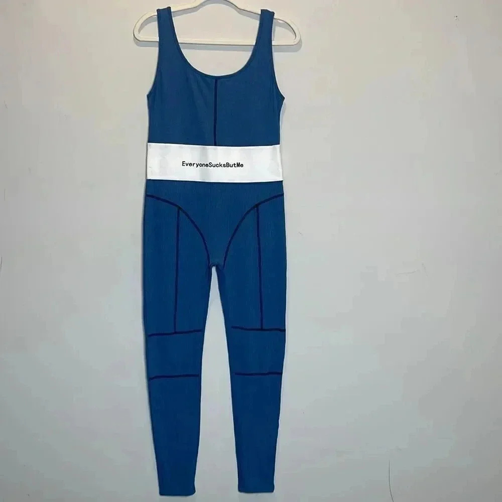 Everyone sucks blue and white Jumpsuit - Picture 3 of 12